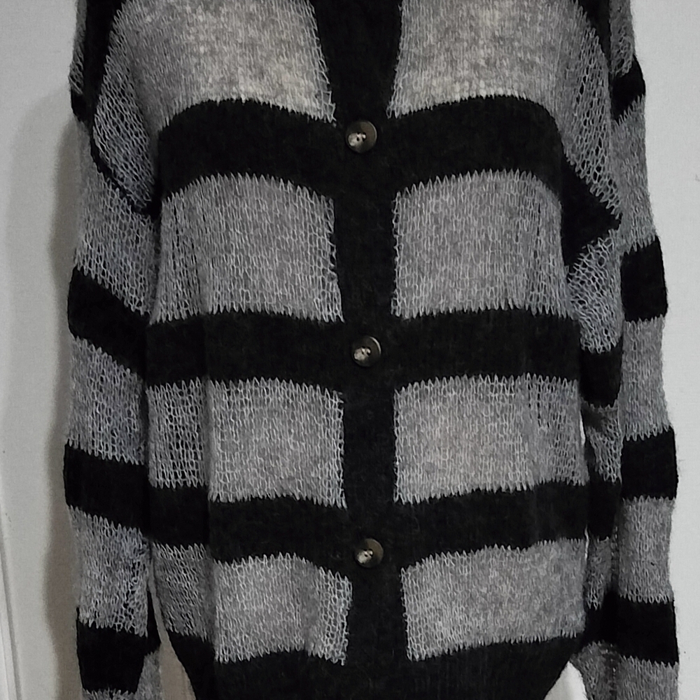 Black and Gray Striped Women's Sweater